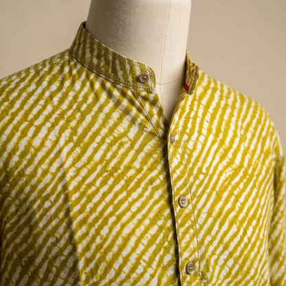 Mustard Leheriya Print Cotton Slim Kurta