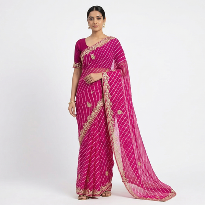 Elegant Magenta Chiffon Gota Patti Saree