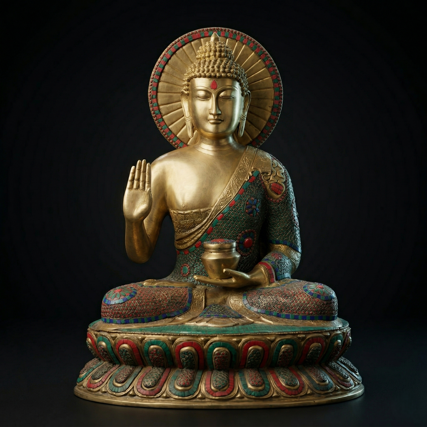 Heritage Brass Buddha with Stonework Inlay