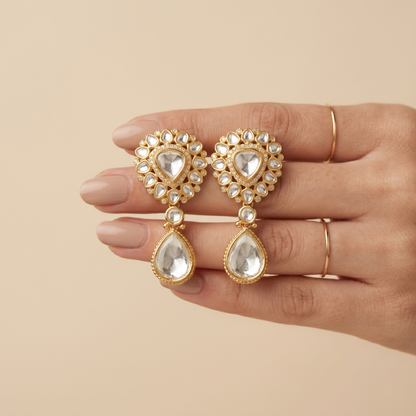 Gold Plated Silver Polki Drop Earrings