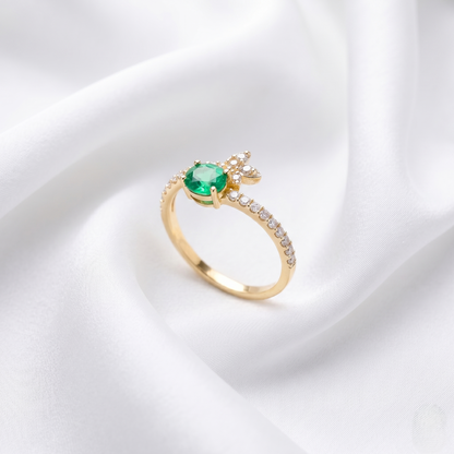 Gold Butterfly Emerald Diamond Accent Ring
