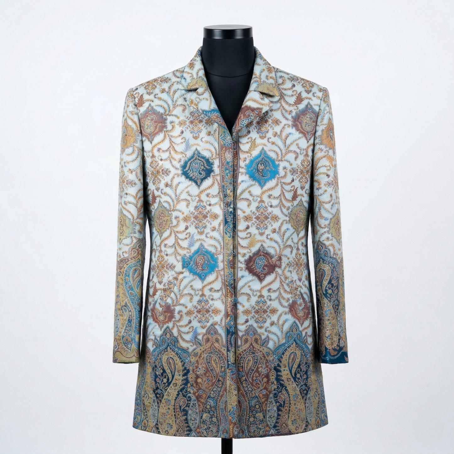 Intricate Paisley Patterned Mid-Length Coat