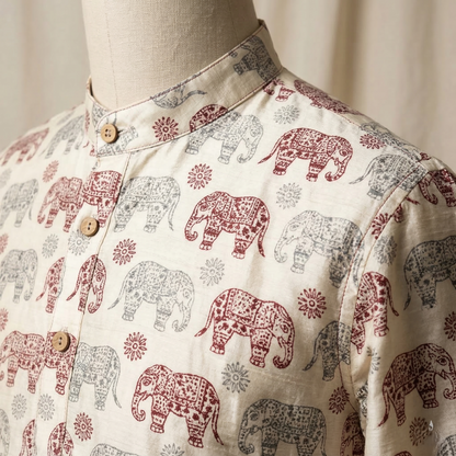 Regal Elephant Print Hand Block Kurta