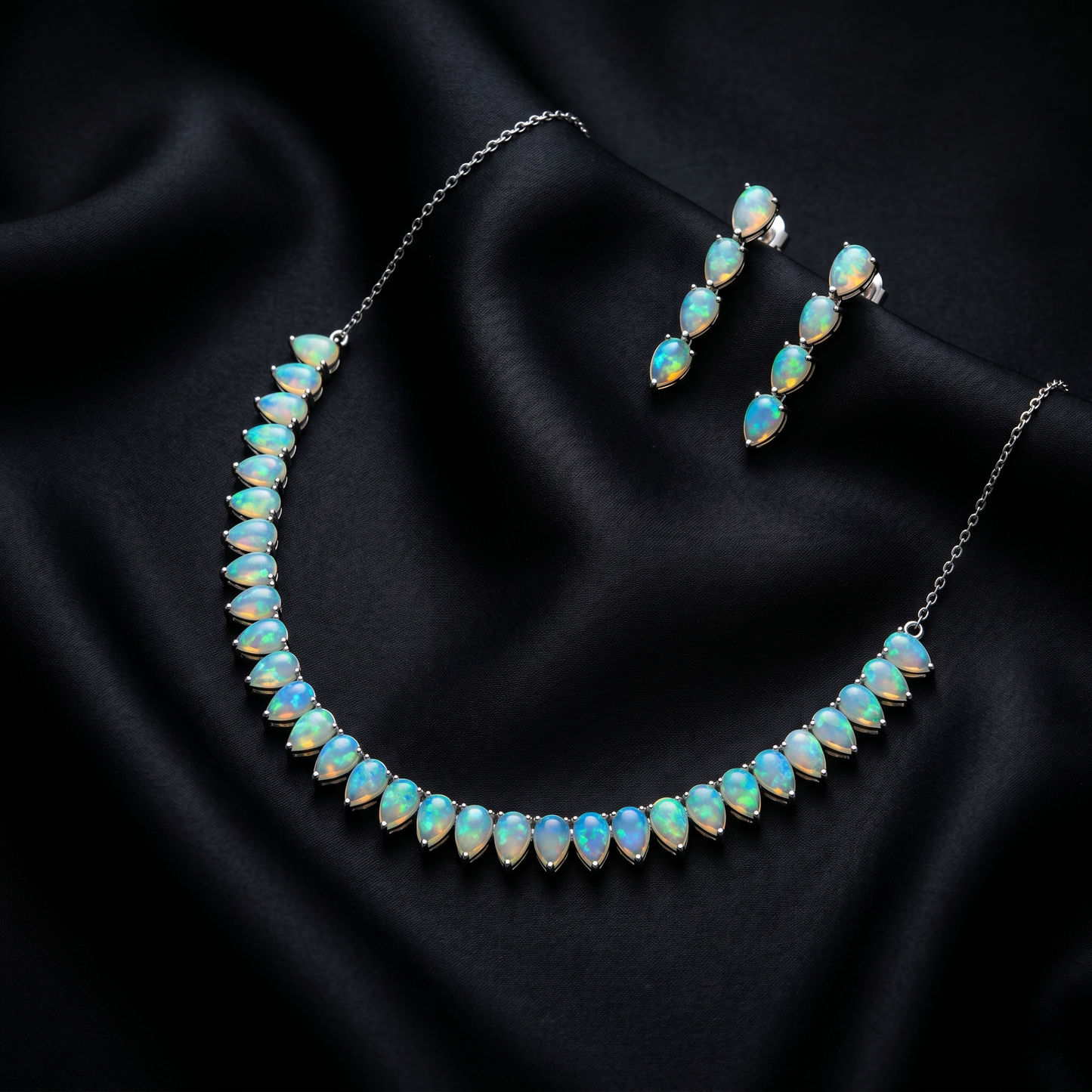 Luminous Pear-Cut Opal Silver Suite