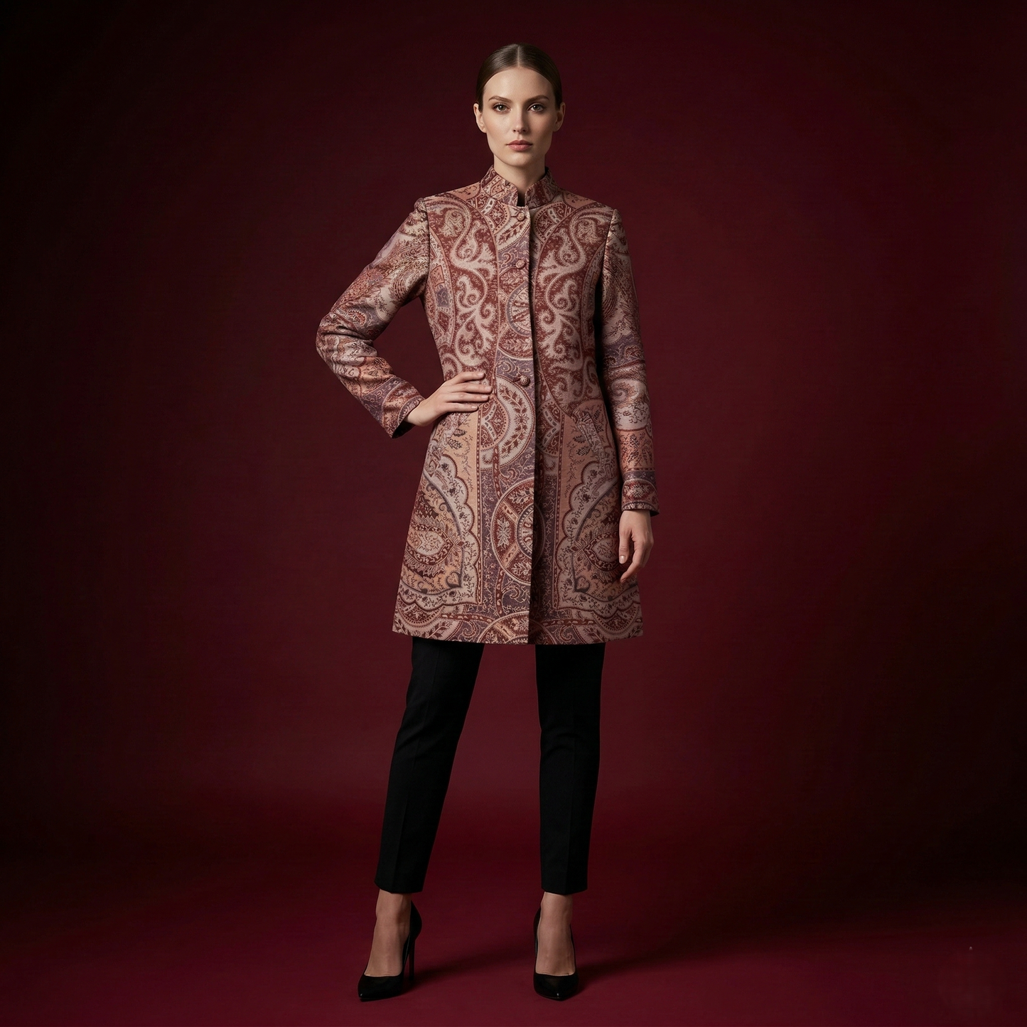 Elegance in Bloom Paisley Brocade Coat