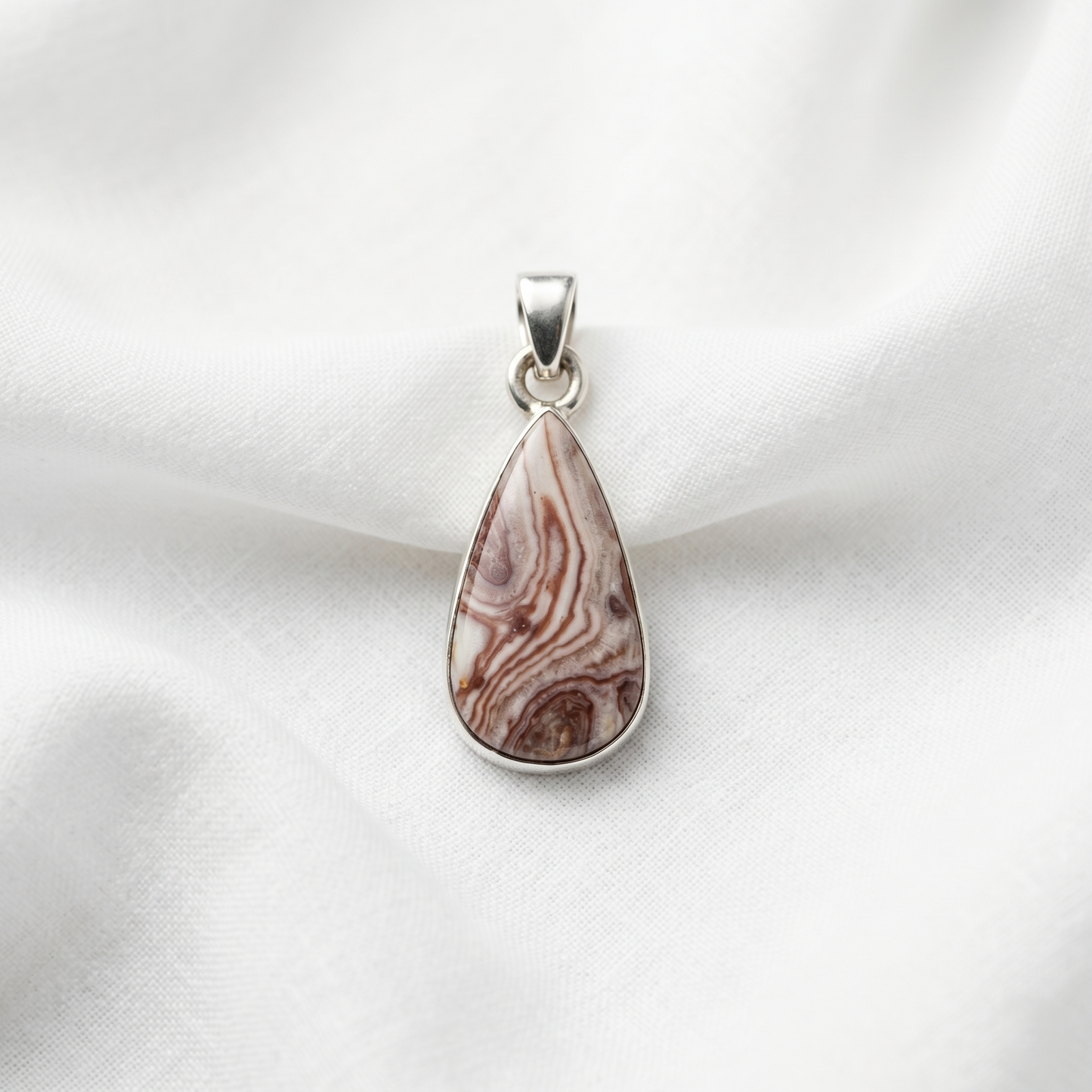 Natural Lace Agate Silver Teardrop Pendant