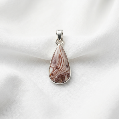Natural Lace Agate Silver Teardrop Pendant