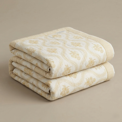 Golden Floral Lattice Cotton Block Quilt