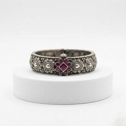 Vintage Floral Ruby 92.5 Silver Kada