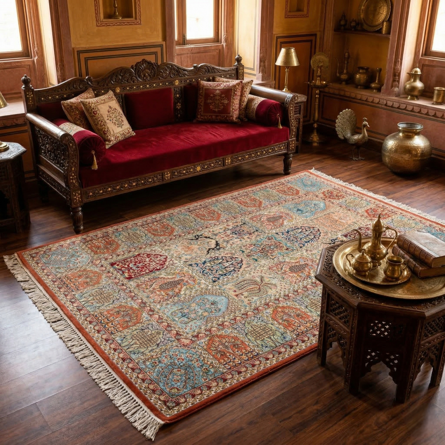 Persian Garden Motif Silk Blend Rug