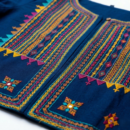 Indigo Heritage Hand-Embroidered Artisanal Crop Jacket