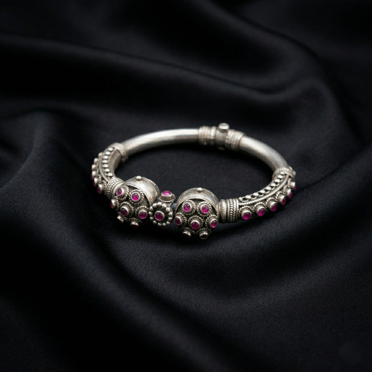 Handcrafted Ruby-Studded 92.5 Sterling Silver Kada