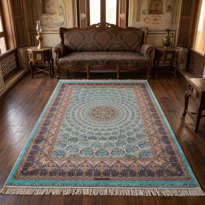 Azure Medallion Persian Style Silk Rug