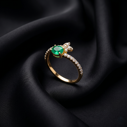Gold Butterfly Emerald Diamond Accent Ring