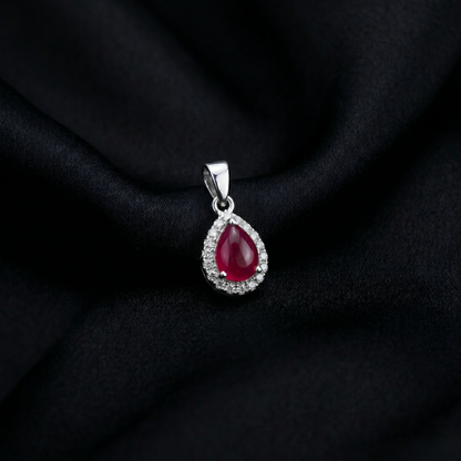 Teardrop Ruby Sterling Silver Halo Pendant