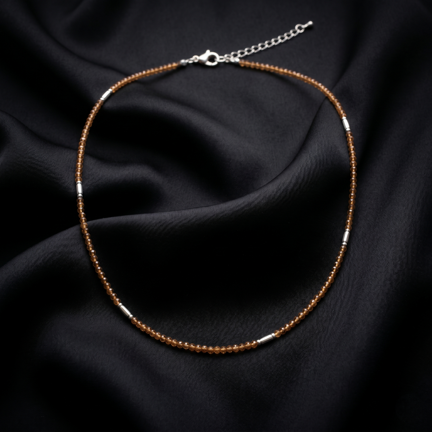 Amber Sparkle Silver Bar Beaded Choker