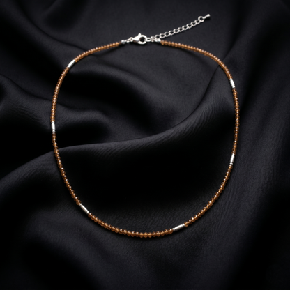 Amber Sparkle Silver Bar Beaded Choker