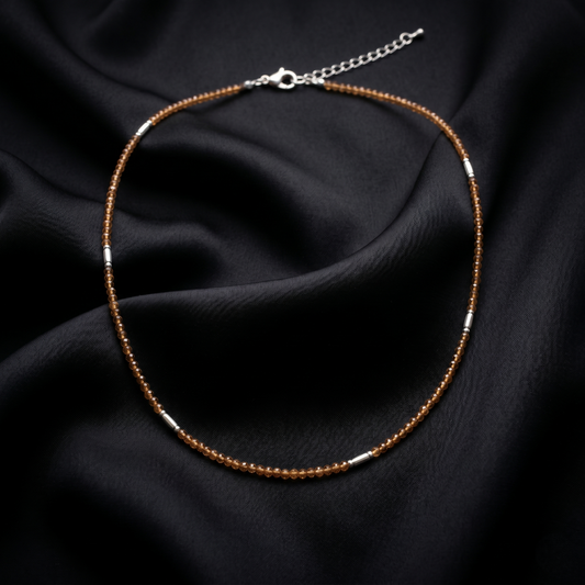 Amber Sparkle Silver Bar Beaded Choker