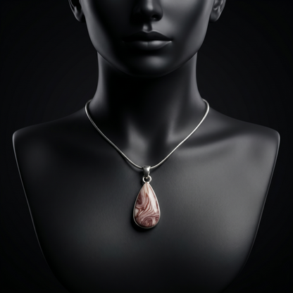 Natural Lace Agate Silver Teardrop Pendant