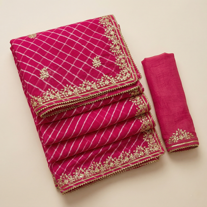 Elegant Magenta Chiffon Gota Patti Saree