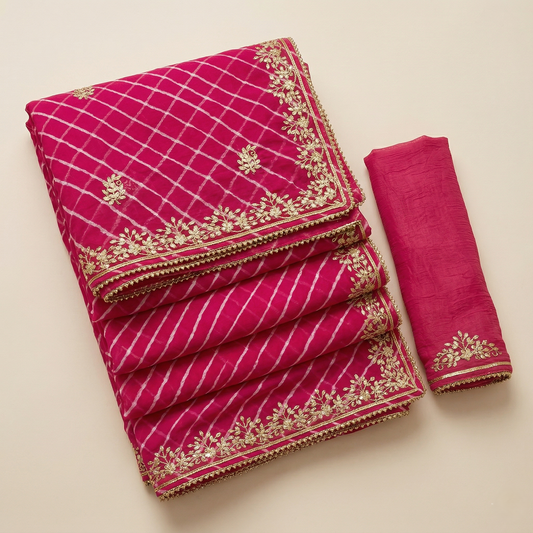 Elegant Magenta Chiffon Gota Patti Saree