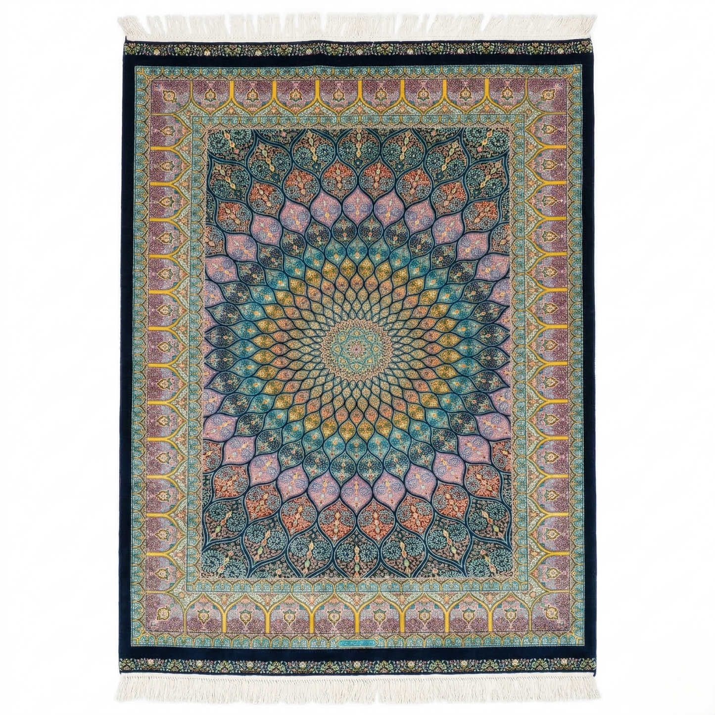 Teal Mandala Silk-Touch Persian Rug