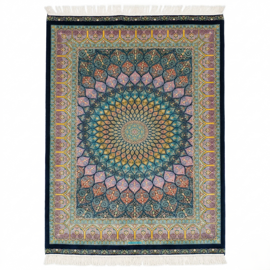 Teal Mandala Silk-Touch Persian Rug