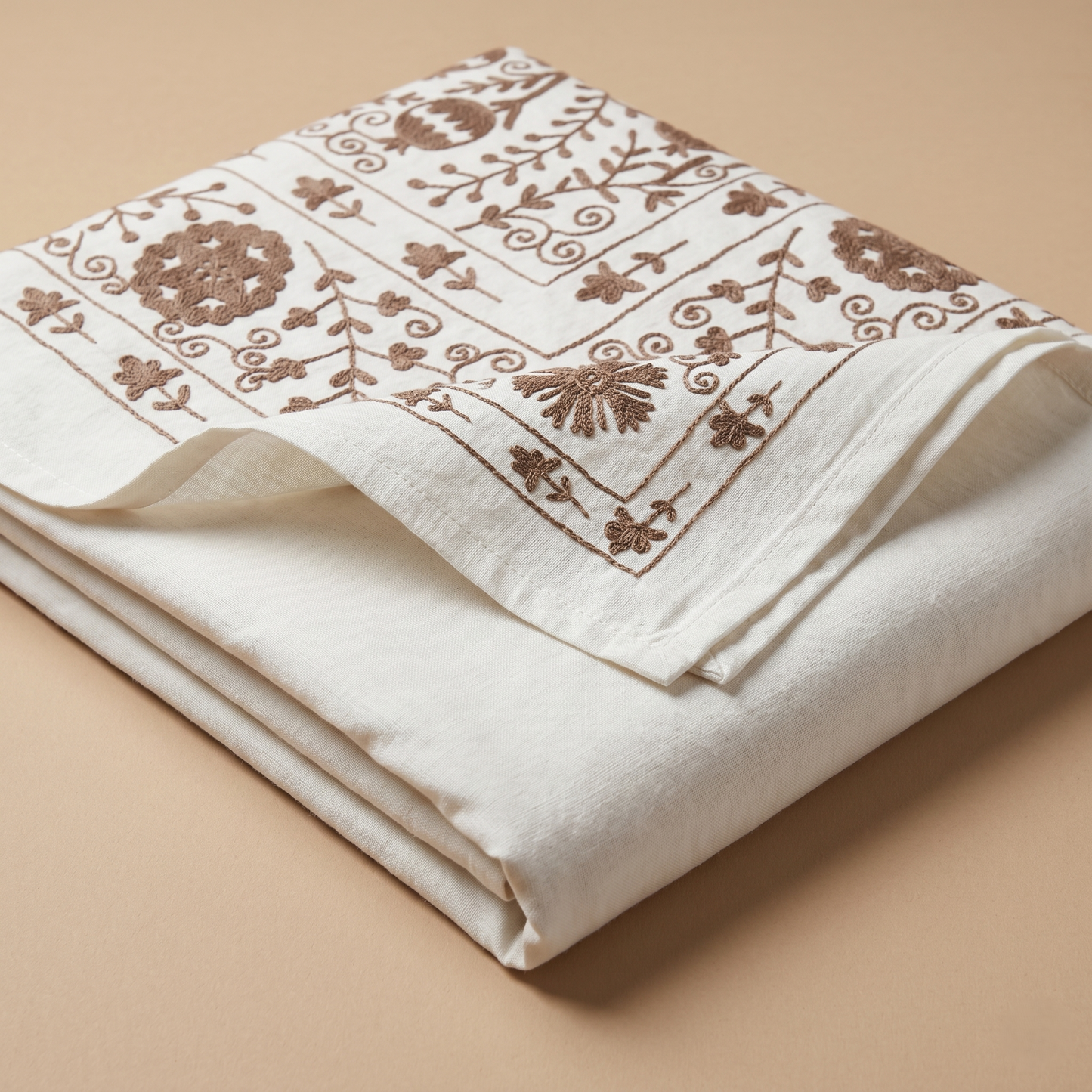 Heritage Embroidered Ivory Floral Cotton Bedcover