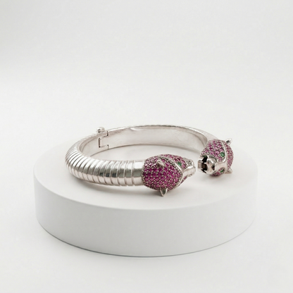 Sparkling Dual-Leopard 92.5 Sterling Silver Kada