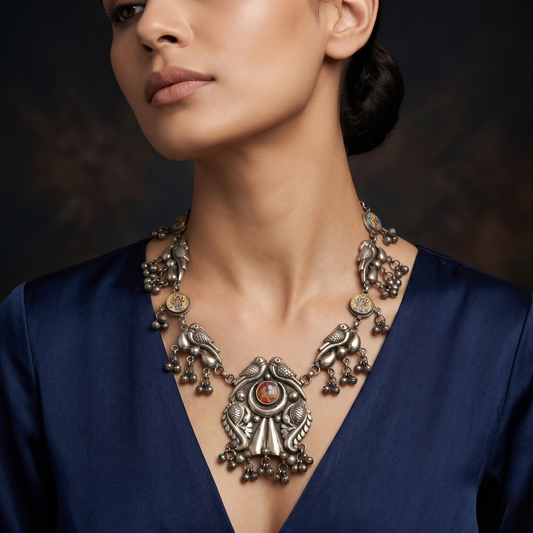 Handcrafted Silver Bird Motif Heritage Necklace