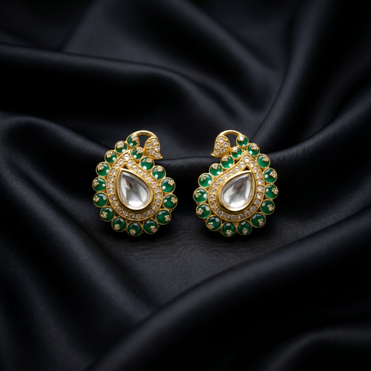Emerald Paisley Gold Plated Silver Earrings