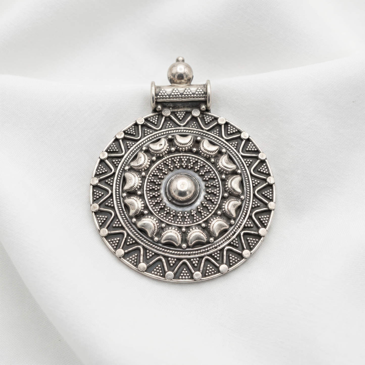 Handcrafted Circular Mandala Silver Tribal Pendant