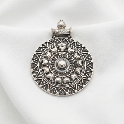 Handcrafted Circular Mandala Silver Tribal Pendant