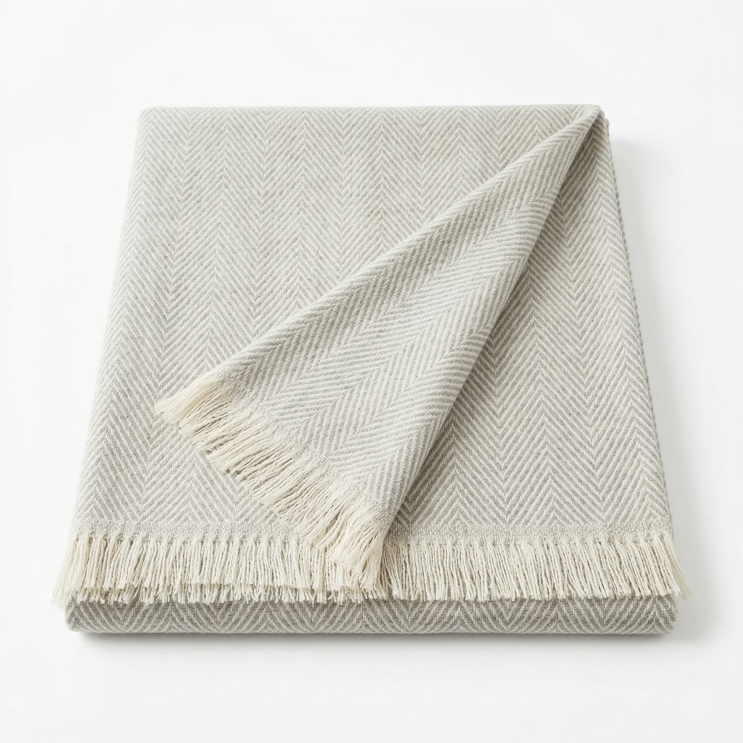 Elegant Sage Herringbone Hand Woven Blanket