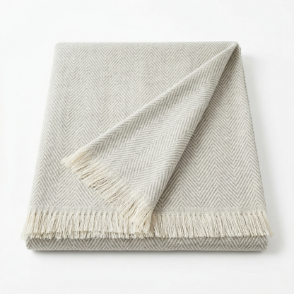 Elegant Sage Herringbone Hand Woven Blanket