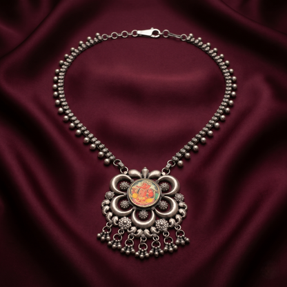 Intricate Silver Lord Ganesha Pendant Necklace