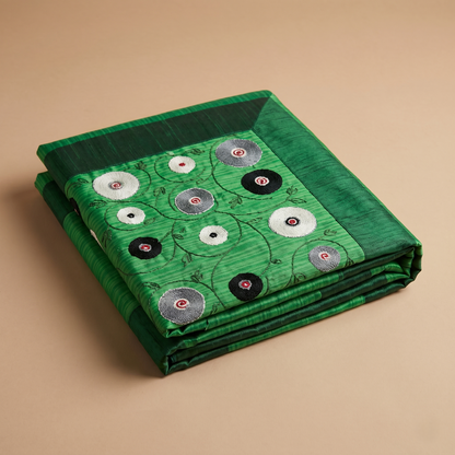 Emerald Green Geometric Handcrafted Silk Bedcover