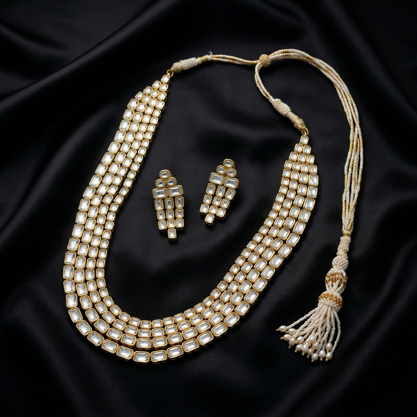 Regal Triple Layer Kundan Silver Necklace