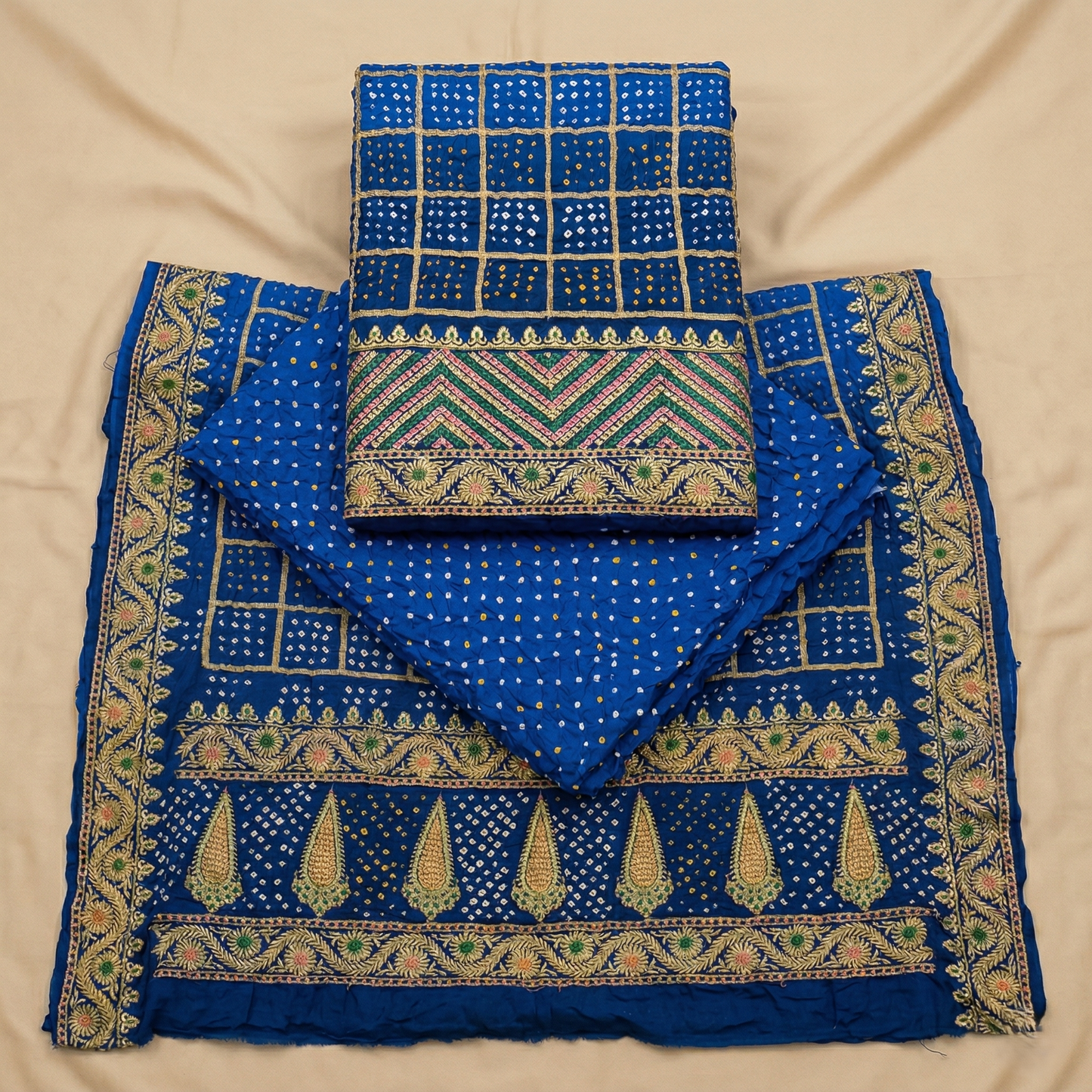 Royal Azure Bandhani Gazi Silk Suit