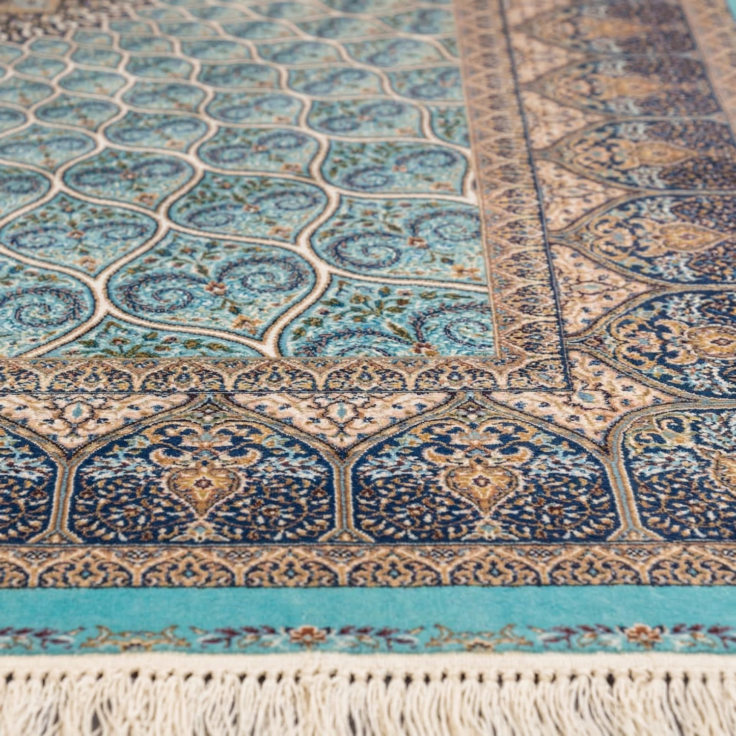 Azure Medallion Persian Style Silk Rug