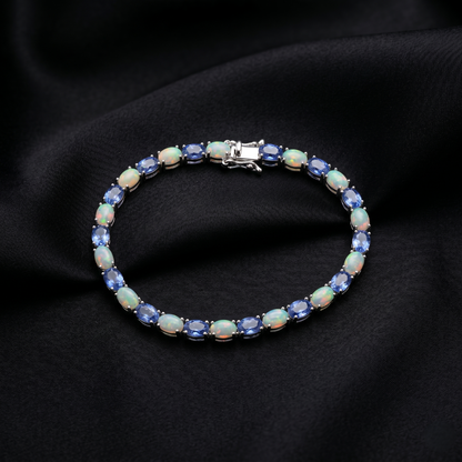 Elegant Silver Opal and Sapphire Bracelet