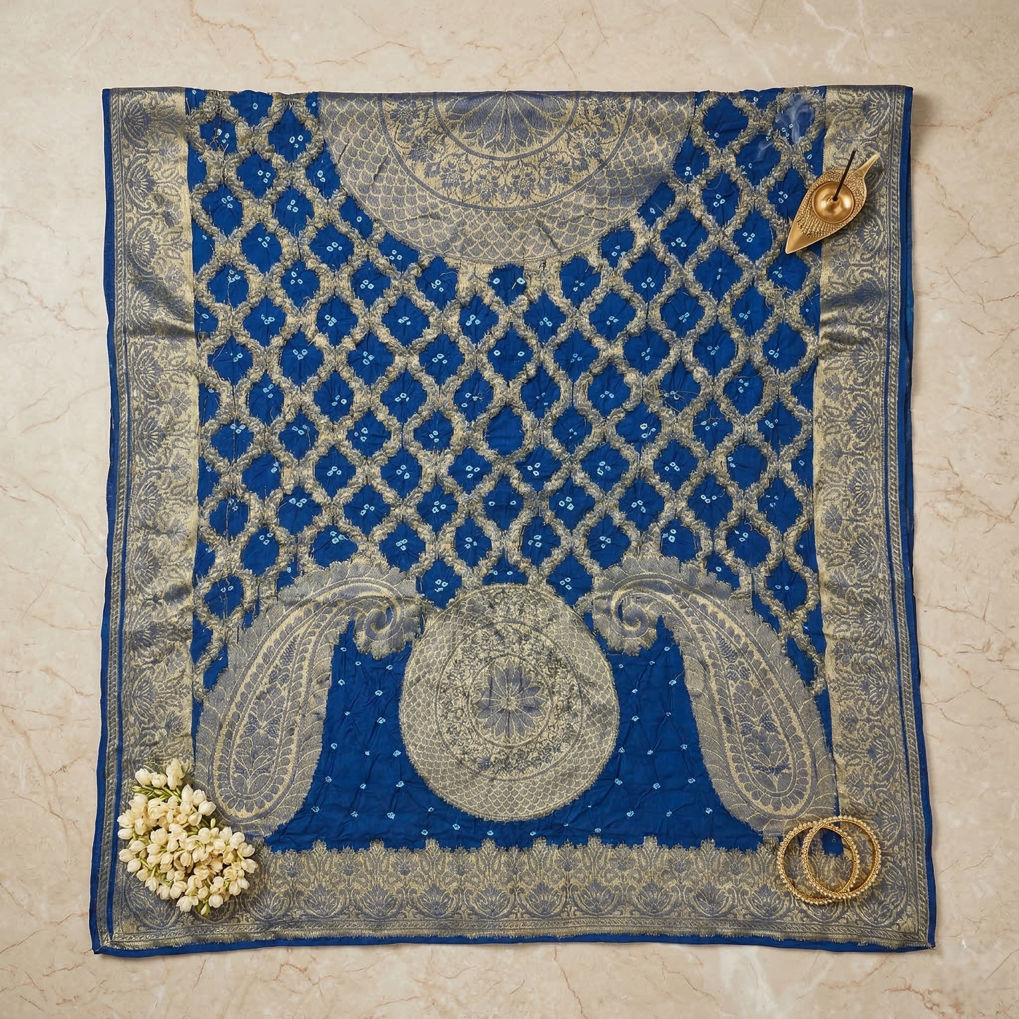Royal Blue Banarasi Silk Zari Dupatta