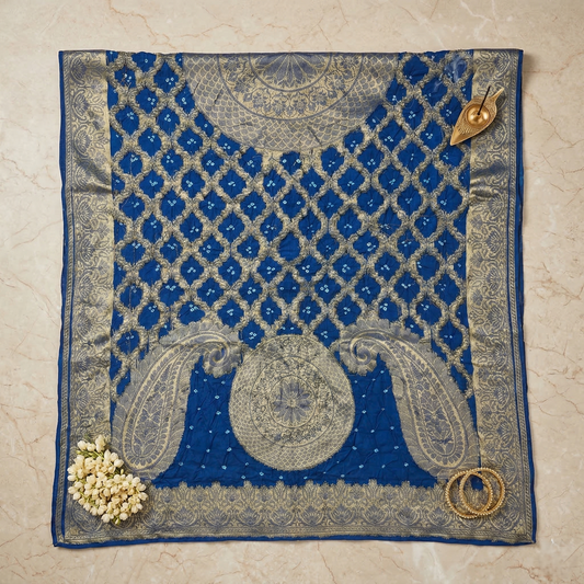 Royal Blue Banarasi Silk Zari Dupatta