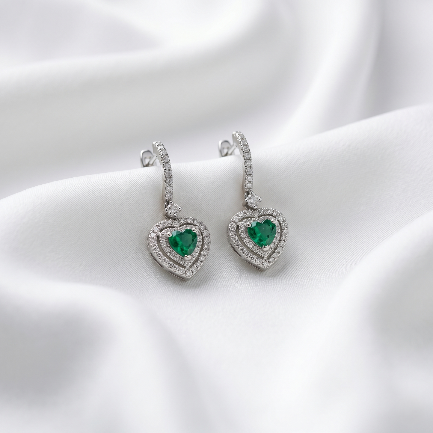 Regal Emerald Heart Drop Earrings