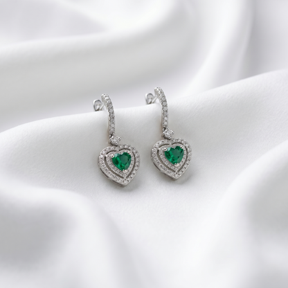 Regal Emerald Heart Drop Earrings
