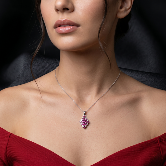 Elegant Rhombus Ruby Silver Cluster Pendant