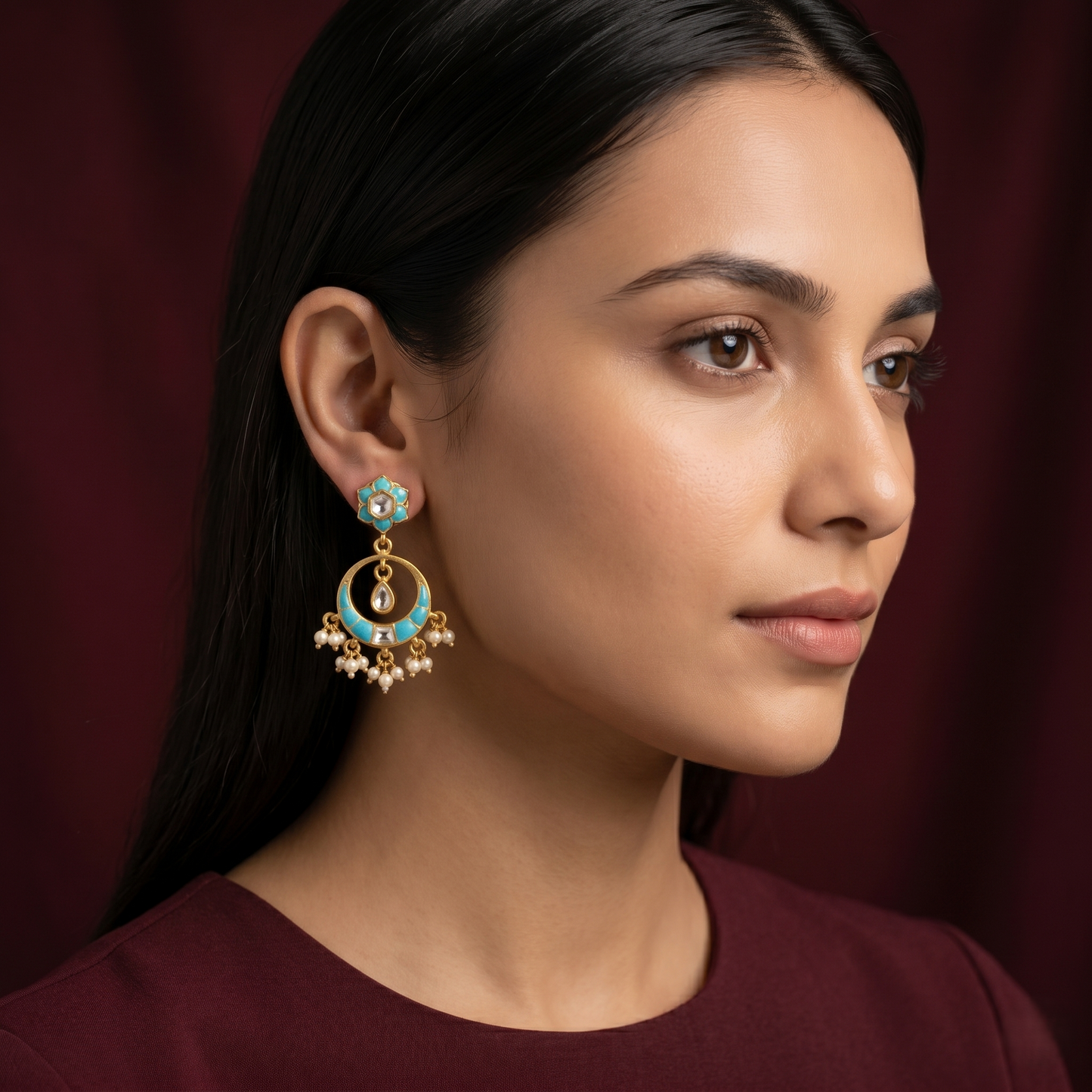 Turquoise Enamel Gold Plated Silver Earrings
