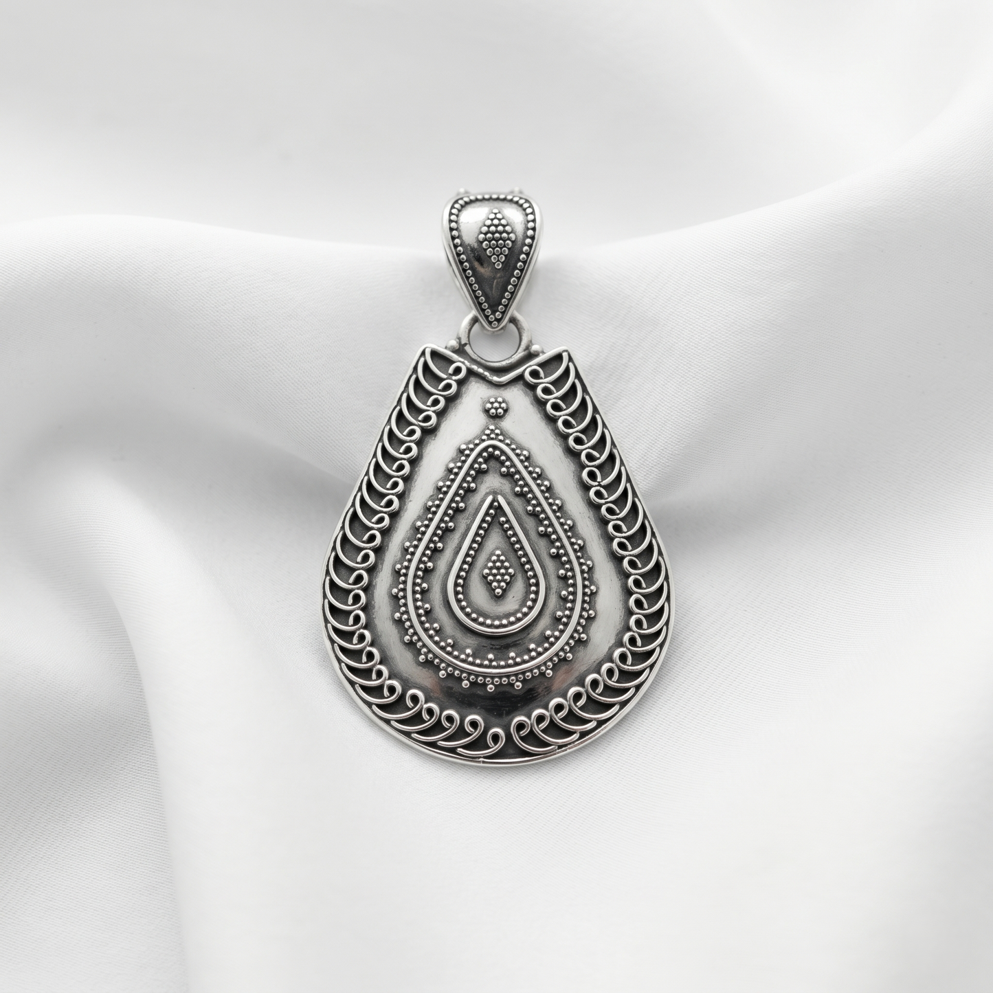 Heritage Teardrop Filigree Silver Artisan Pendant