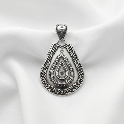 Heritage Teardrop Filigree Silver Artisan Pendant