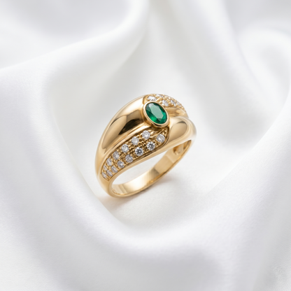 Vintage Gold Emerald Diamond Cocktail Ring